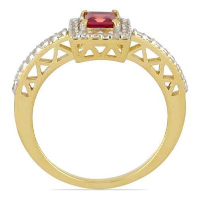 BUY 14K GOLD NATURAL GLASS FILLED RUBY GEMSTONE HALO RING
